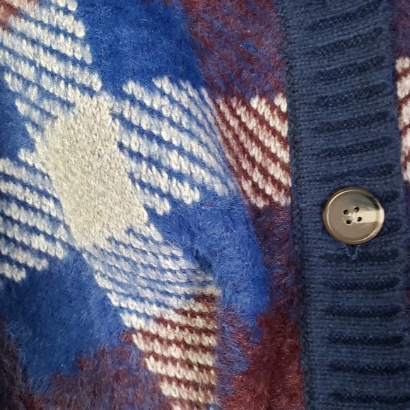 1.‎ State Revolve Button Front Eyelash Cropped Cardigan XL Blue Velvet Burgundy - Picture 4 of 9